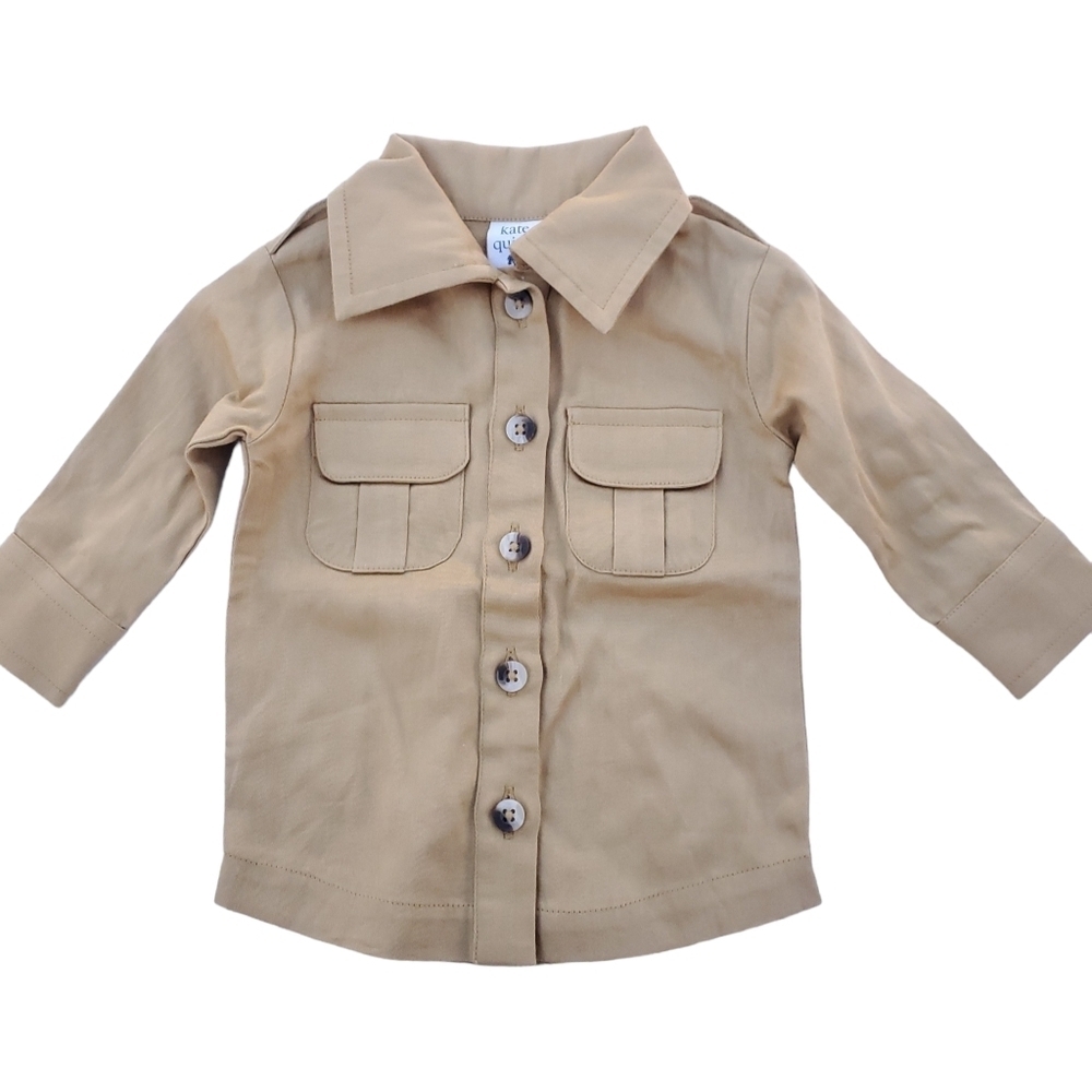 NWOT Kate Quinn Organics Military Shirt Button Fennel Baby Boys 3-6 Months